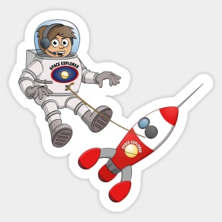 Space explorer illustration “The astronaut and his spaceship” Sticker